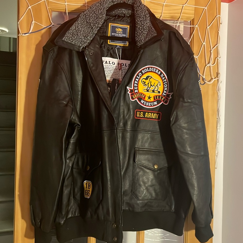 Brand New with Tags! MEN’S BUFFALO SOLDIERS LEATHER BLACK JACKET, SZ 3X